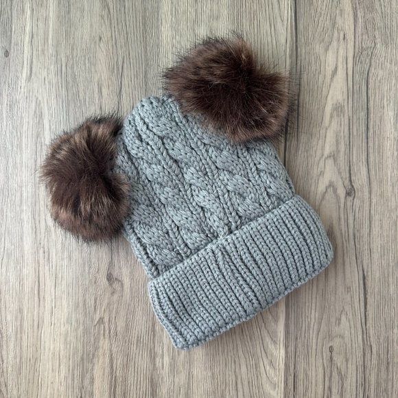 Arctic Paw Pom Pom Beanie Cable Knit Fleece Lined Winter Beanie Women Hat - Picture 3 of 4